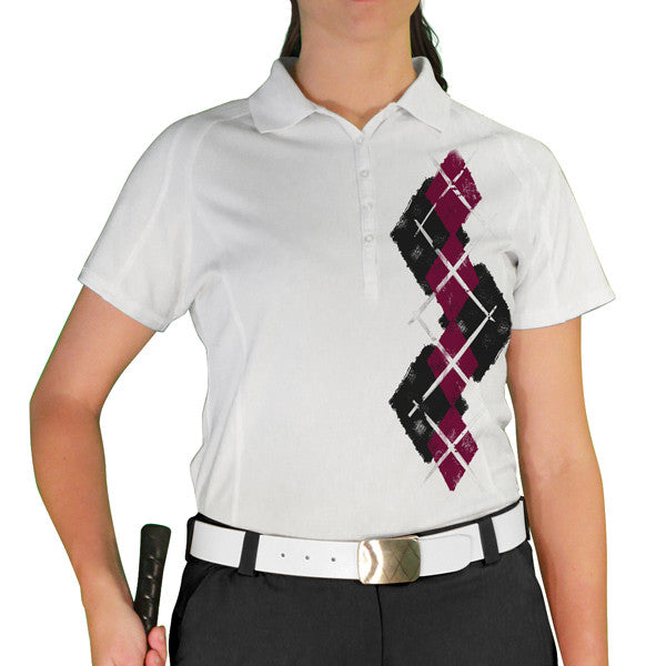 Golf Knickers: Ladies Argyle Paradise Golf Shirt - Black/Maroon