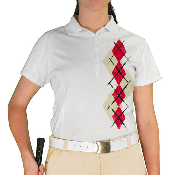 Golf Knickers: Ladies Argyle Paradise Golf Shirt - Natural/Red