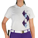 Golf Knickers: Ladies Argyle Paradise Golf Shirt - Purple/Light Blue/White Clothing