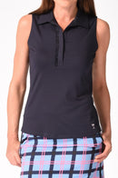 Golftini: Women's Sleeveless Ruffle Tech Polo - Navy