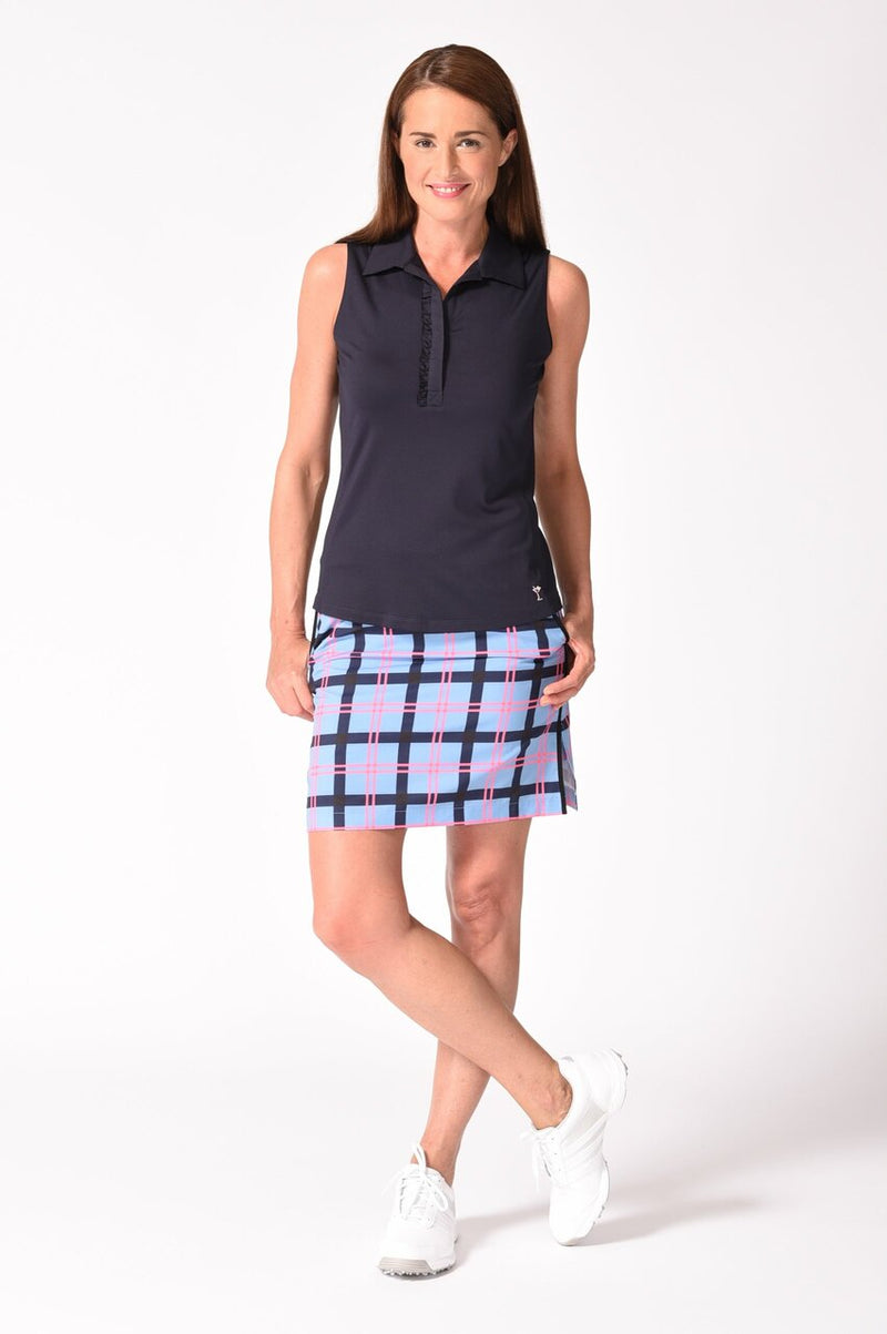 Golftini: Women's Sleeveless Ruffle Tech Polo - Navy