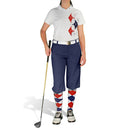 Golf Knickers: Ladies Argyle Paradise Golf Shirt - White/Navy/Red Clothing