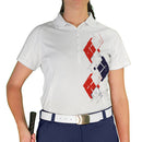 Golf Knickers: Ladies Argyle Paradise Golf Shirt - White/Navy/Red Clothing