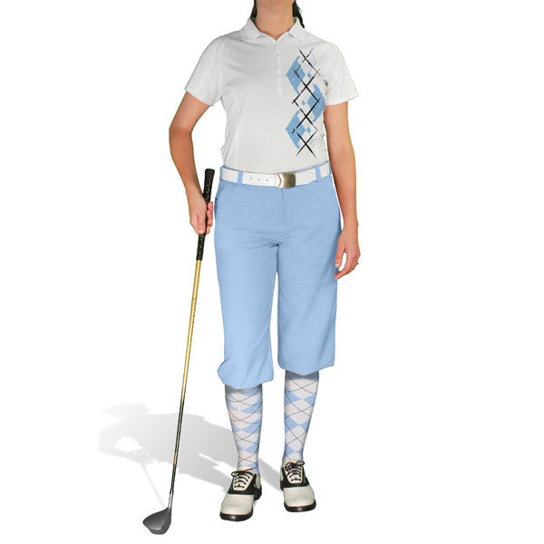 Golf Knickers: Ladies Argyle Paradise Golf Shirt - Light Blue/White