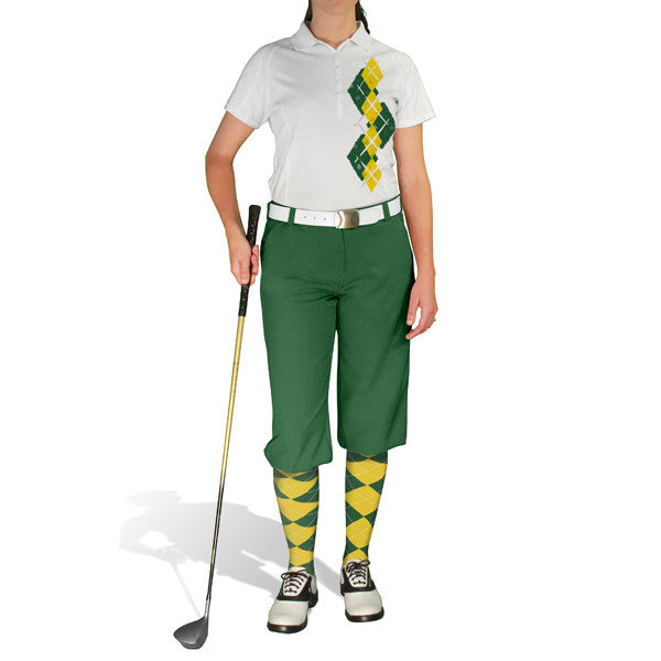 Golf Knickers: Ladies Argyle Paradise Golf Shirt - Dark Green/Yellow