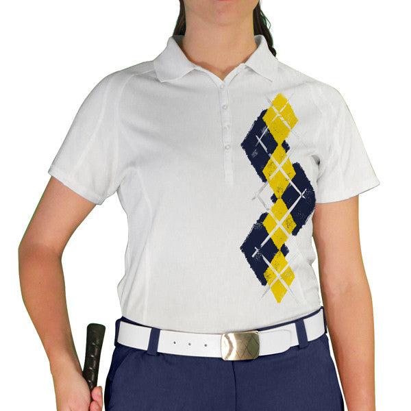 Golf Knickers: Ladies Argyle Paradise Golf Shirt - Navy/Yellow