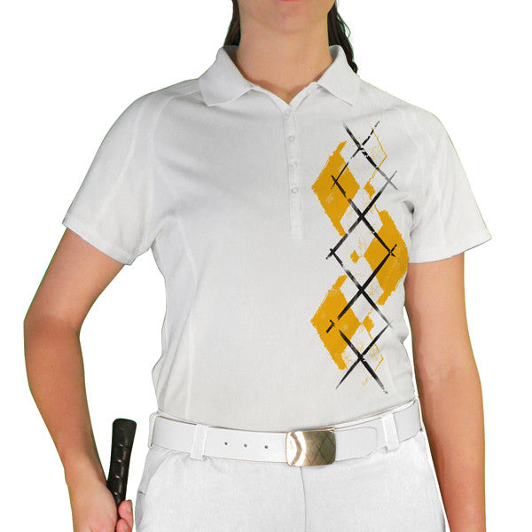 Golf Knickers: Ladies Argyle Paradise Golf Shirt - Gold/White
