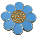 ReadyGolf: Hippie Flower Ball Marker & Hat Clip with Crystals - Blue with Orange