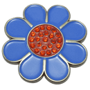 ReadyGolf: Hippie Flower Ball Marker & Hat Clip with Crystals - Blue with Red