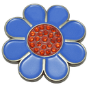 ReadyGolf: Hippie Flower Ball Marker & Hat Clip with Crystals - Blue with Red