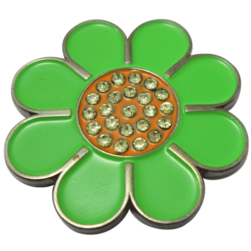 ReadyGolf Hippie Flower Ball Marker & Hat Clip Green with Orange
