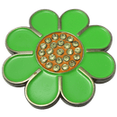 ReadyGolf: Hippie Flower Ball Marker & Hat Clip with Crystals - Green with Orange