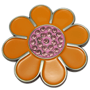 ReadyGolf: Hippie Flower Ball Marker & Hat Clip with Crystals - Orange with Pink