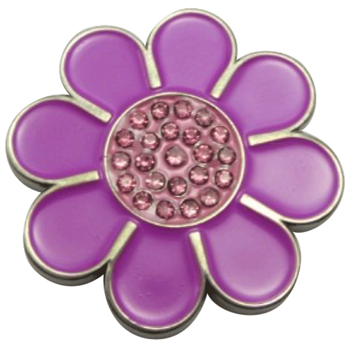 ReadyGolf: Hippie Flower Ball Marker & Hat Clip with Crystals - Purple with Pink
