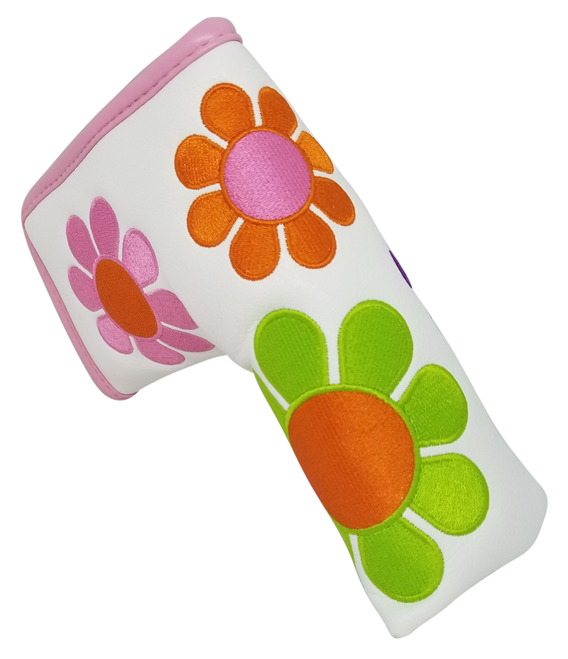Flower Power Embroidered Blade Putter Cover (White) by ReadyGOLF