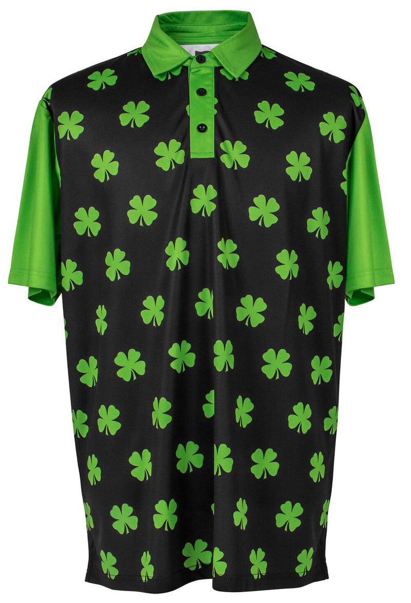 Four Leaf Clover White/Green Men's Golf Polo Shirt | ReadyGOLF Four Leaf Clover White/Green Men's Golf Polo Shirt | ReadyGOLF