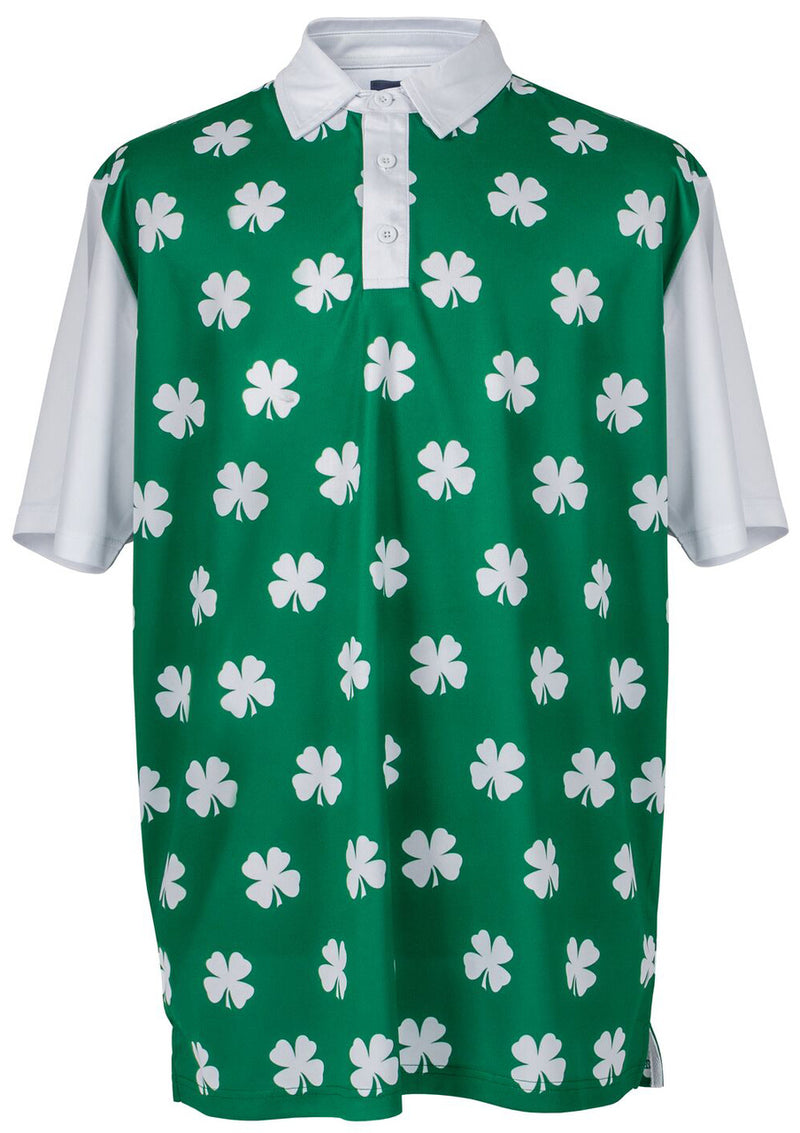 Four-leaf Clover (White) Mens Golf Polo Shirt by ReadyGOLF Four-leaf Clover (White) Mens Golf Polo Shirt by ReadyGOLF