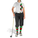 Golf Knickers: Ladies Argyle Paradise Golf Shirt - Black/Red/Lime Clothing