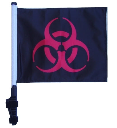 SSP Flags: 11x15 inch Golf Cart Flag with Pole - Biohazard Red
