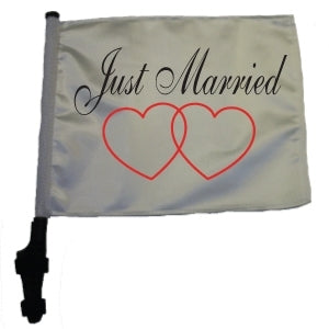 SSP Flags: 11x15 inch Golf Cart Flag with Pole - Just Married