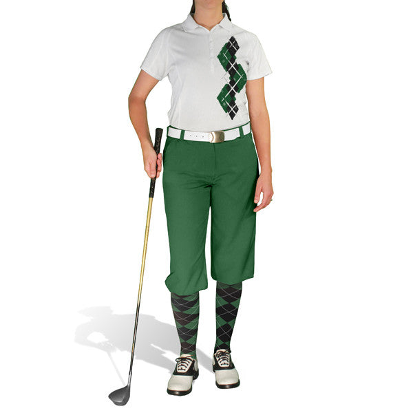 Golf Knickers: Ladies Argyle Paradise Golf Shirt - Dark Green/Black