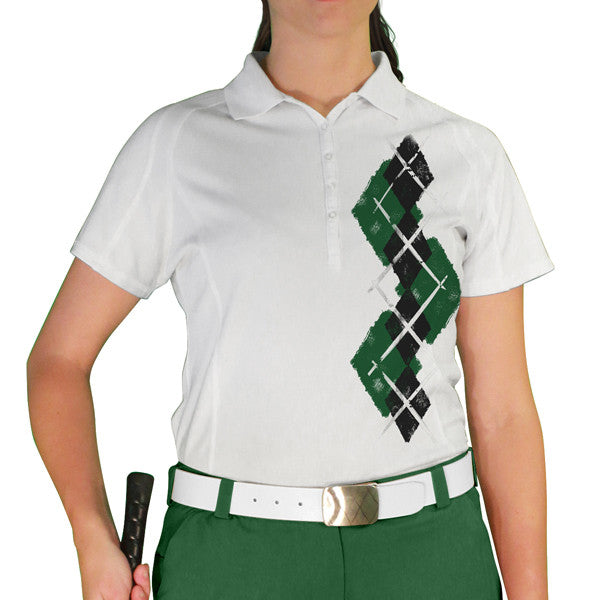 Golf Knickers: Ladies Argyle Paradise Golf Shirt - Dark Green/Black