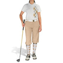 Golf Knickers: Ladies Argyle Paradise Golf Shirt - Khaki/White Clothing