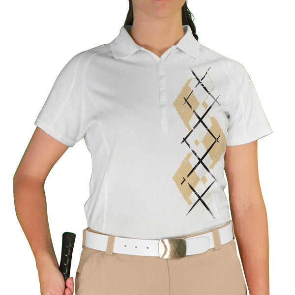 Golf Knickers: Ladies Argyle Paradise Golf Shirt - Khaki/White