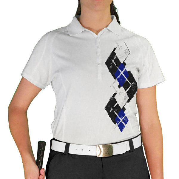 Golf Knickers: Ladies Argyle Paradise Golf Shirt - Black/Royal/White
