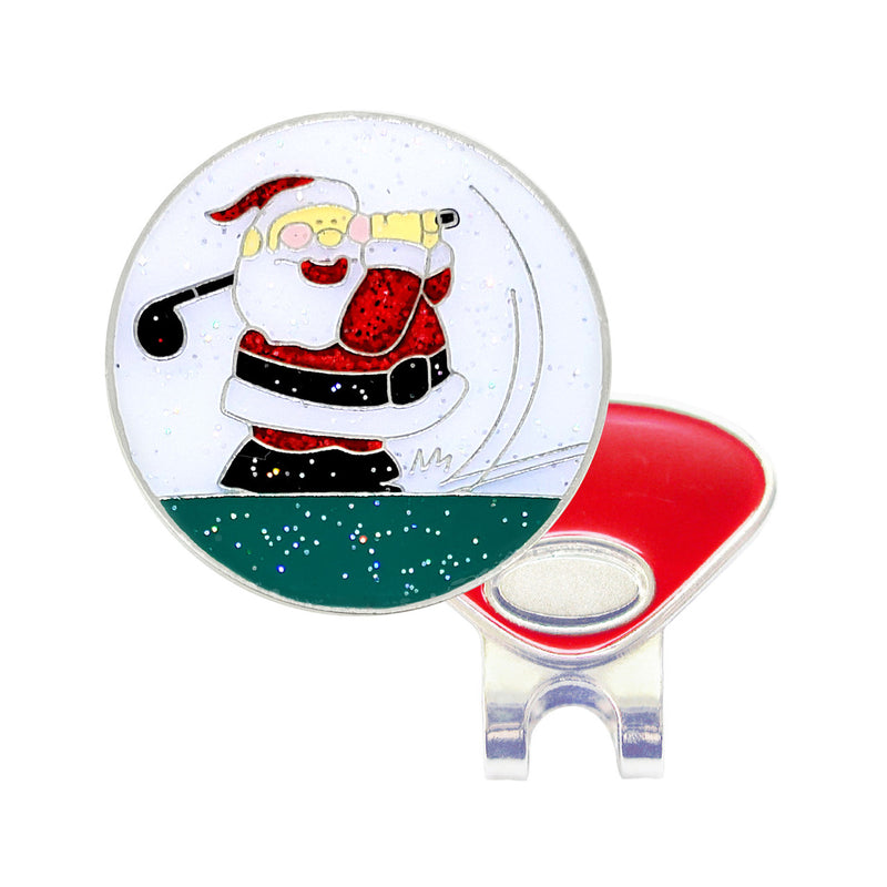 Navika: Glitzy Ball Marker & Hat Clip - Golfing Santa