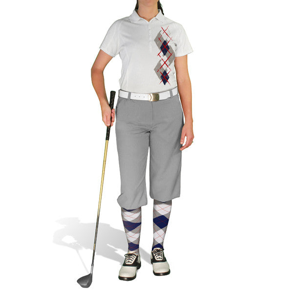 Golf Knickers: Ladies Argyle Paradise Golf Shirt - Taupe/Navy/White