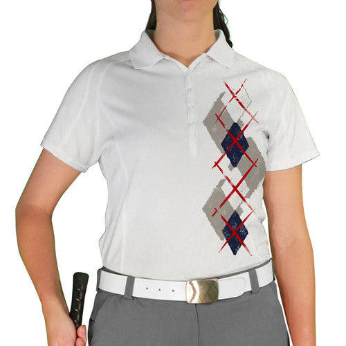Golf Knickers: Ladies Argyle Paradise Golf Shirt - Taupe/Navy/White