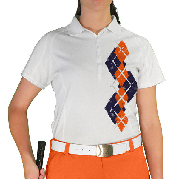 Golf Knickers: Ladies Argyle Paradise Golf Shirt - Navy/Orange