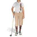 Golf Knickers: Ladies Argyle Paradise Golf Shirt - Khaki/Black/Maroon Clothing