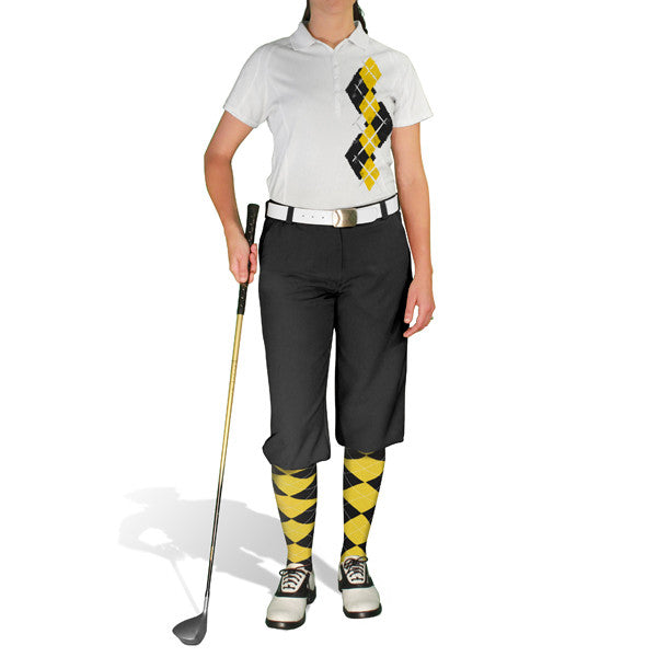 Golf Knickers: Ladies Argyle Paradise Golf Shirt - Black/Yellow