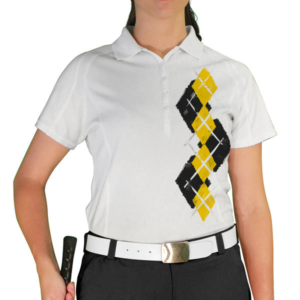 Golf Knickers: Ladies Argyle Paradise Golf Shirt - Black/Yellow
