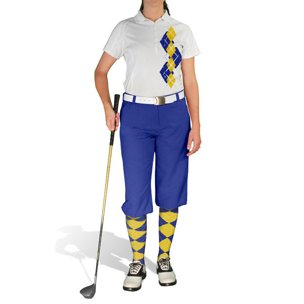 Golf Knickers: Ladies Argyle Paradise Golf Shirt - Royal/Yellow