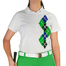 Golf Knickers: Ladies Argyle Paradise Golf Shirt - Lime/Black/Royal Clothing