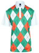 Classic Argyle Mens Golf Polo Shirt - Green, Orange, White by ReadyGOLF