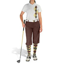 Golf Knickers: Ladies Argyle Paradise Golf Shirt - Butter/Olive/Brown Clothing