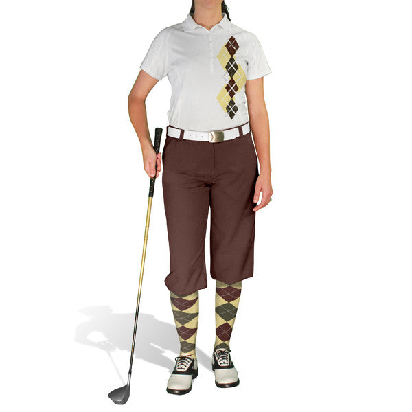 Golf Knickers: Ladies Argyle Paradise Golf Shirt - Butter/Olive/Brown