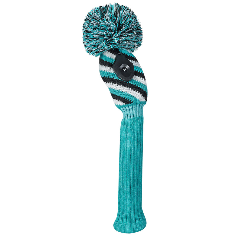 Just 4 Golf: Hybrid Headcover - 3 Color Diagonal Stripe - Turquoise Black and White