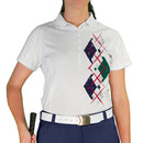 Golf Knickers: Ladies Argyle Paradise Golf Shirt - White/Dark Green/Navy Clothing