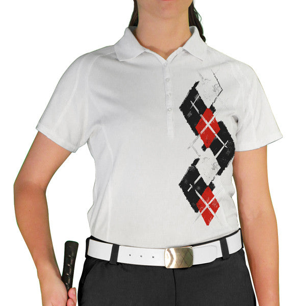 Golf Knickers: Ladies Argyle Paradise Golf Shirt - Black/Red/White