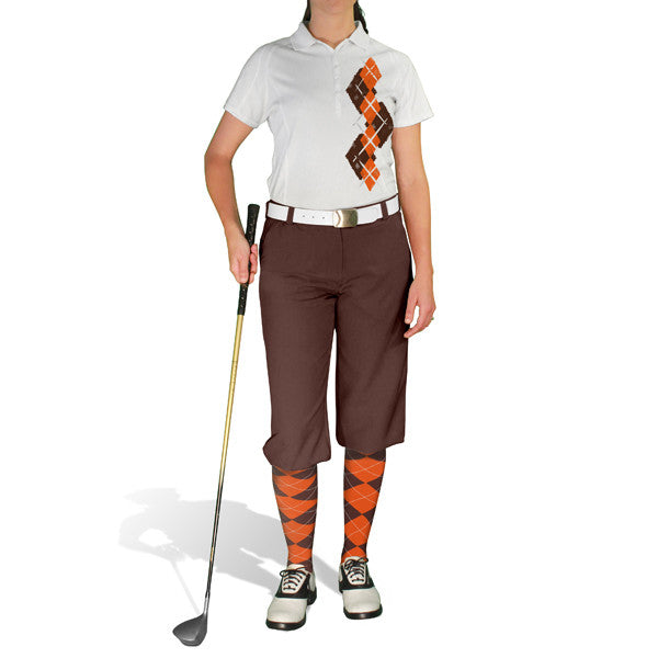 Golf Knickers: Ladies Argyle Paradise Golf Shirt - Brown/Orange