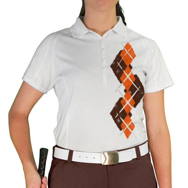 Golf Knickers: Ladies Argyle Paradise Golf Shirt - Brown/Orange