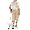 Golf Knickers: Ladies Argyle Paradise Golf Shirt - Khaki/Dark Green/Yellow Clothing