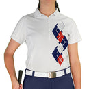 Golf Knickers: Ladies Argyle Paradise Golf Shirt - Navy/Red/White Clothing