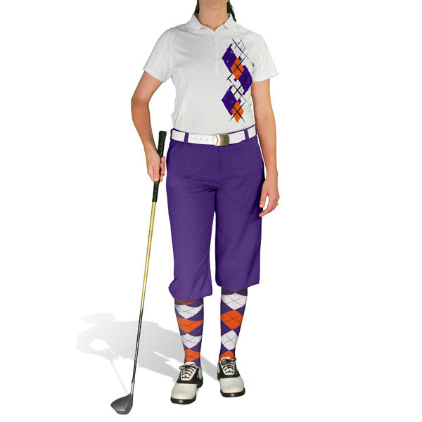 Golf Knickers: Ladies Argyle Paradise Golf Shirt - Purple/Orange/White