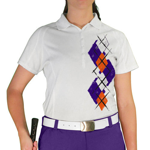 Golf Knickers: Ladies Argyle Paradise Golf Shirt - Purple/Orange/White
